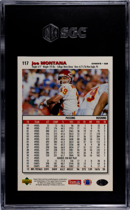 1995 Upper Deck Collector's Choice #117 Joe Montana SGC 10 — Back