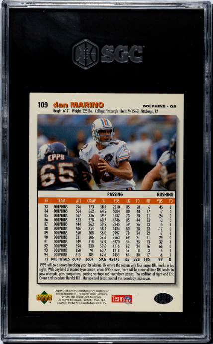 1995 Upper Deck Collector's Choice #109 Dan Marino Players Club SGC 10 — Back