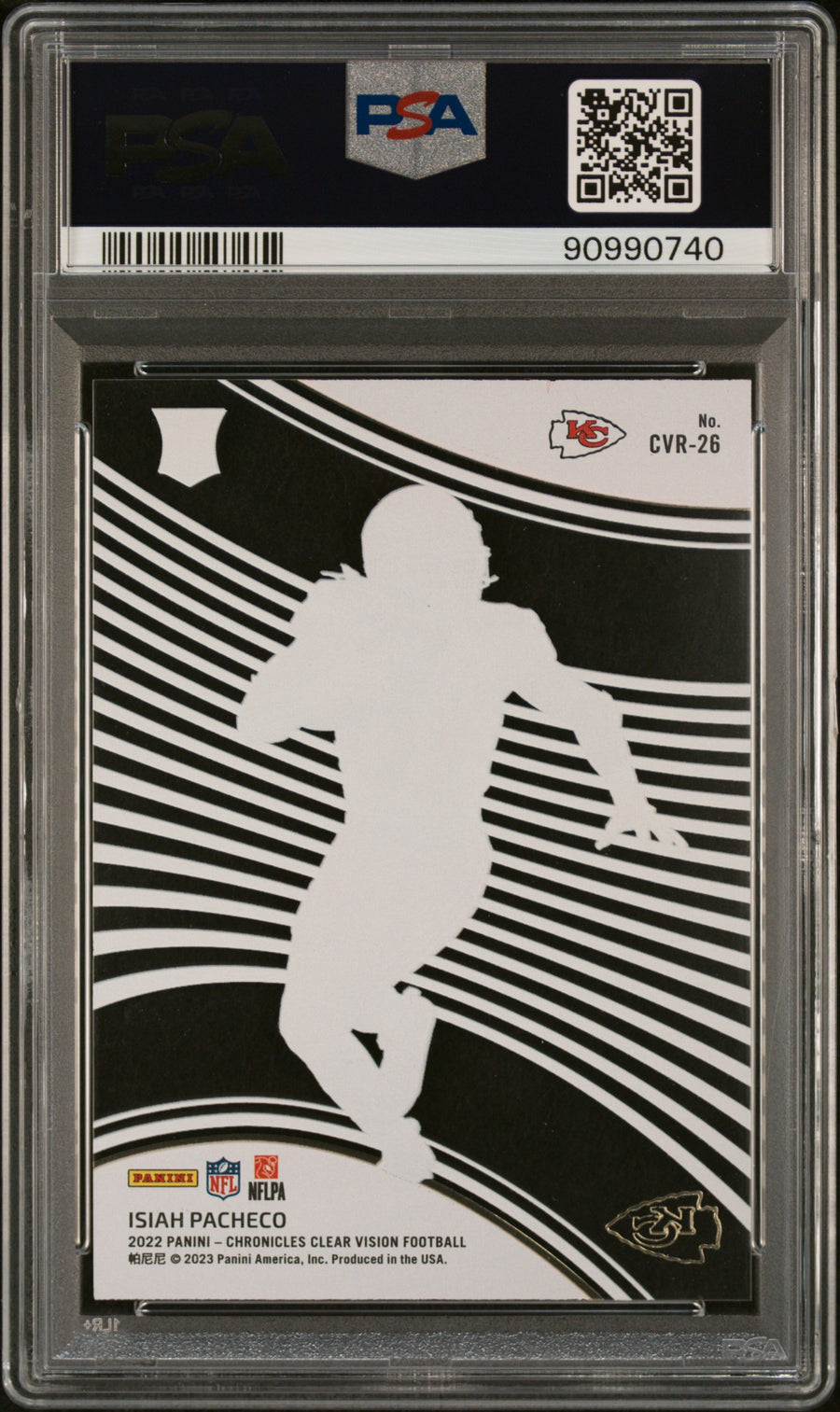 2022 Panini Chronicles #CVR26 Isiah Pacheco Clear Vision RC PSA 10 — Back