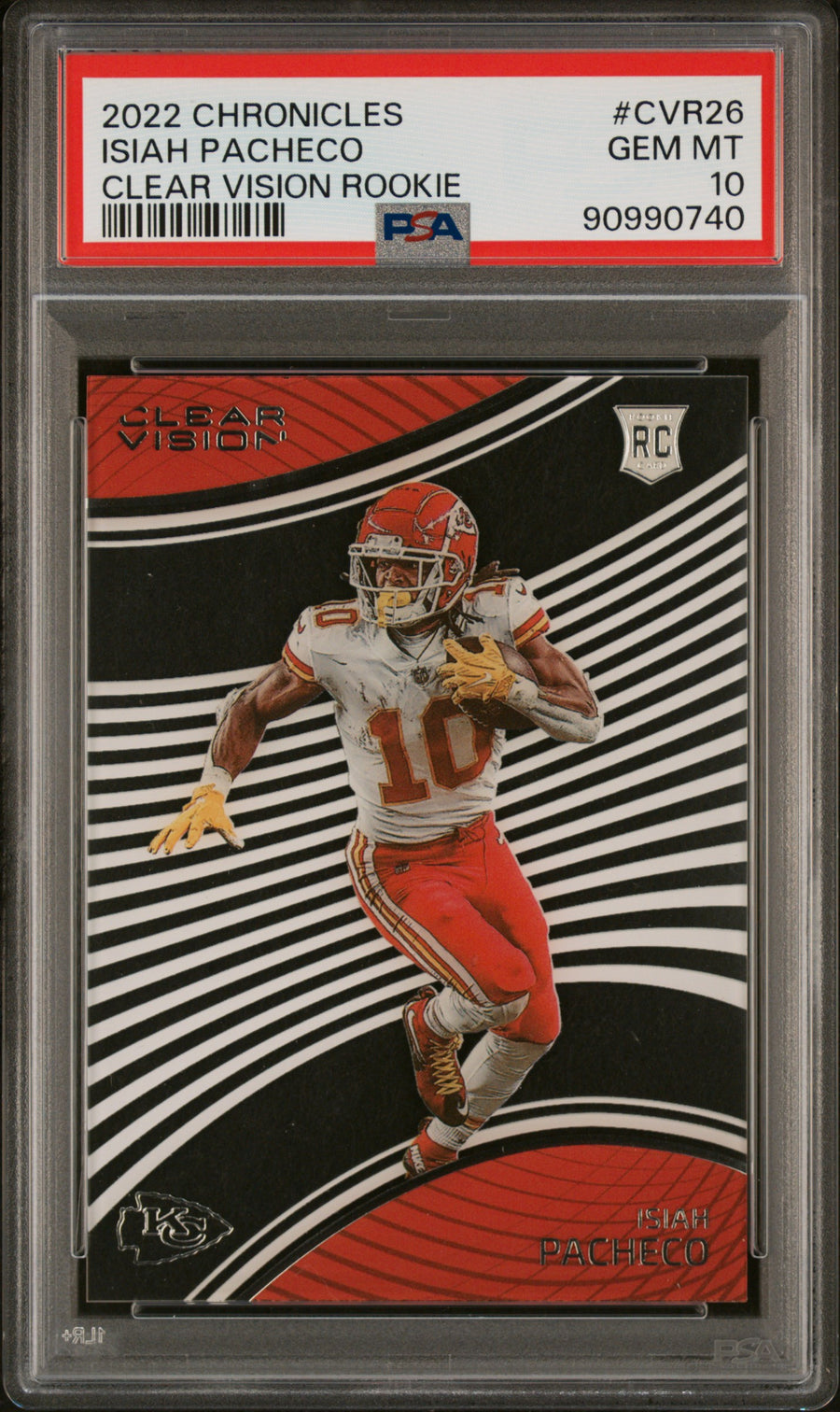 2022 Panini Chronicles #CVR26 Isiah Pacheco Clear Vision RC PSA 10 — Front