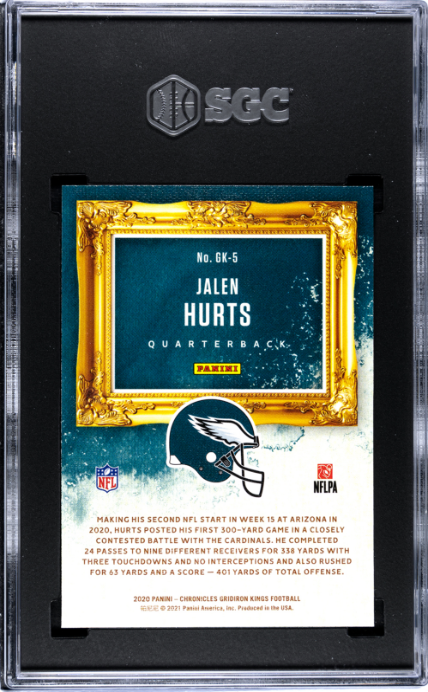 2020 Panini Chronicles #GK-5 Jalen Hurts Gridiron Kings RC SGC 10 — Back
