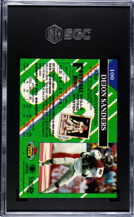 1993 Topps Stadium Club #100 Deion Sanders SGC 10 — Back