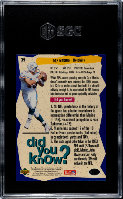 1995 Upper Deck Collector's Choice #39 Dan Marino SGC 10 — Back