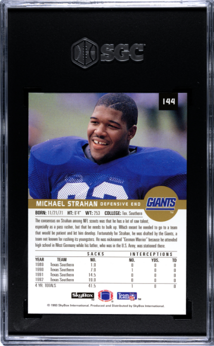 1993 Skybox Premium #144 Michael Strahan SGC 9.5 — Back