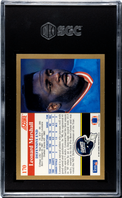 1991 Score #170 Leonard Marshall SGC 9.5 — Back