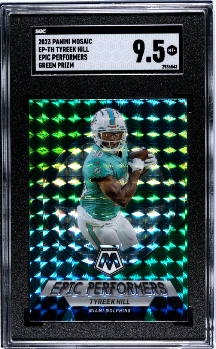 2023 Panini Mosaic #EP-TH Tyreek Hill Epic Performers Green Prizm SGC 9.5 — Front