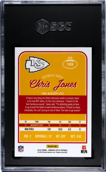 2016 Donruss Optic #109 Chris Jones RC SGC 9.5 — Back