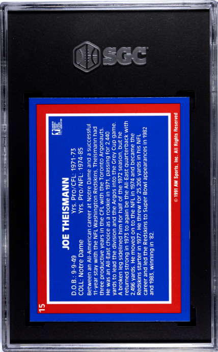1991 All World CFL #15 Joe Theismann SGC 9.5 — Back