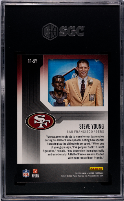 2022 Panini Score #FB-SY Steve Young First Ballot SGC 9.5 — Back