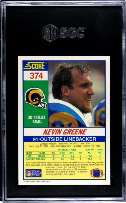 1990 Score #374 Kevin Greene SGC 9 — Back