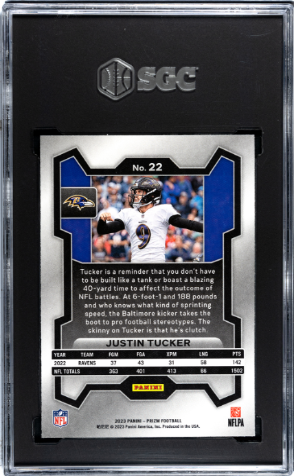 2023 Panini Prizm #22 Justin Tucker SGC 9 — Back