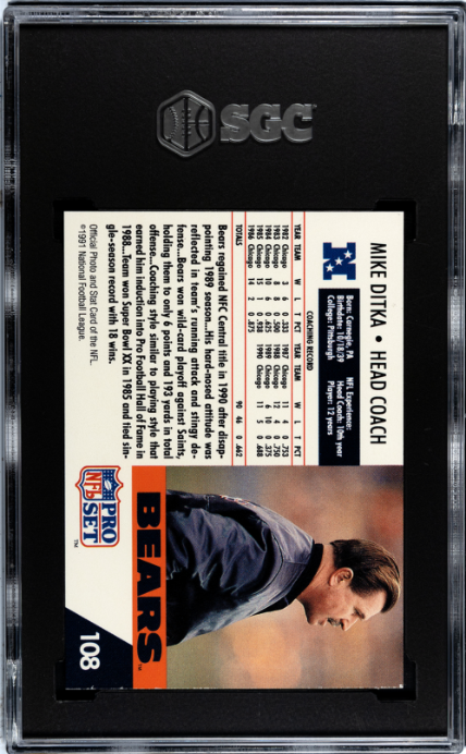 1991 Pro Set #108 Mike Ditka SGC 9 — Back