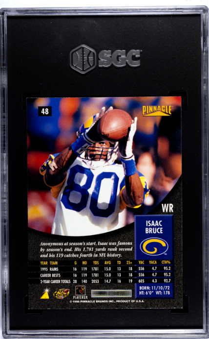 1996 Pinnacle #48 Isaac Bruce SGC 9 — Back