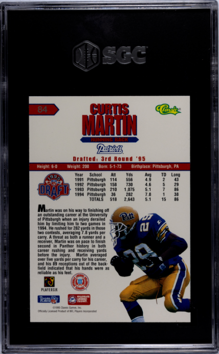1995 Classic Nfl Rookies #84 Curtis Martin SGC 9 — Back