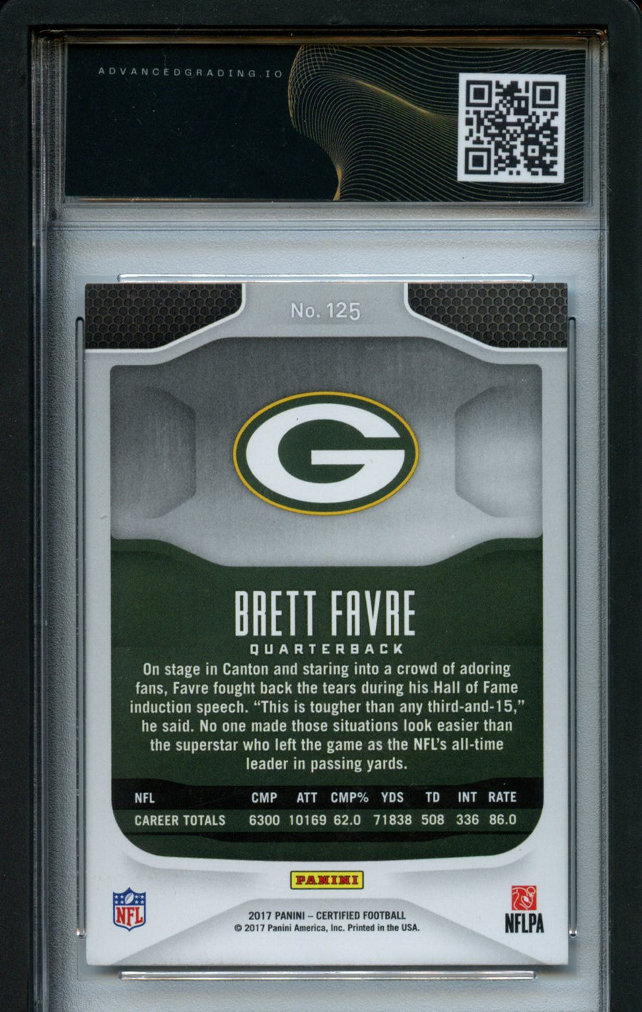 2017 Panini Certified #125 Brett Favre Mirror AdvanceGrading.IO 10 — Back