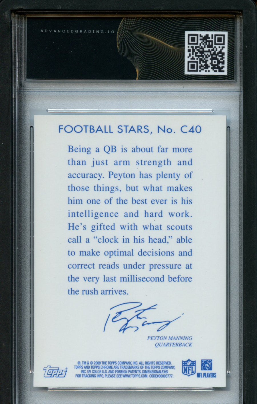 2009 Topps Chrome #C40 Peyton Manning Chicle AdvancedGrading.IO 9 — Back