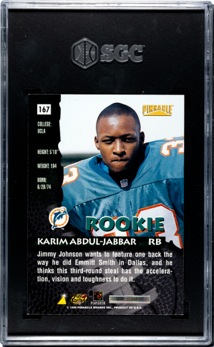 1996 Pinnacle #167 Karim Abdul-Jabbar SGC 9 — Back