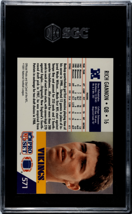 1991 Pro Set #571 Rich Gannon SGC 9 — Back