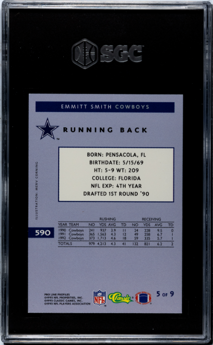 1993 Pro Line Profiles #590 Emmitt Smith SGC 9 — Back