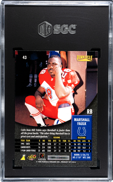 1996 Pinnacle #43 Marshall Faulk SGC 9 — Back