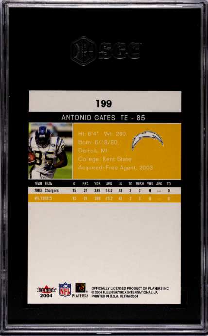 2004 Fleer Ultra #199 Antonio Gates SGC 9 — Back