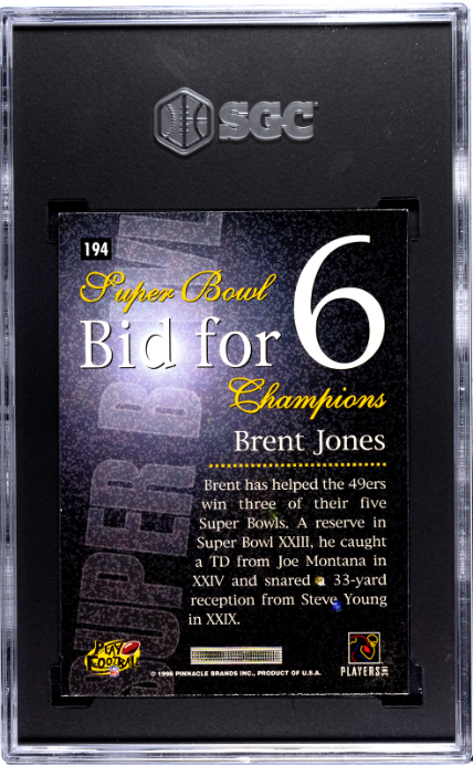 1996 Pinnacle #194 Brent Jones SGC 8.5 — Back