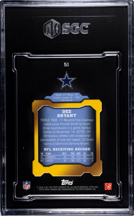 2011 Topps Triple Threads #51 Dez Bryant SGC 8.5 — Back