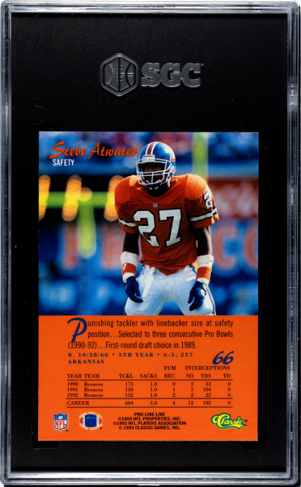 1993 Classic Pro Line Live #66 Steve Atwater SGC 8.5 — Back