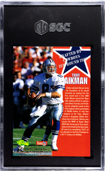 1995 Classic NFL Rookies #109 Troy Aikman SGC 8.5 — Back