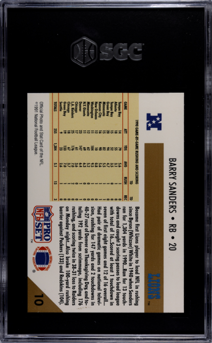 1991 Pro Set #10 Barry Sanders SGC 8.5 — Back