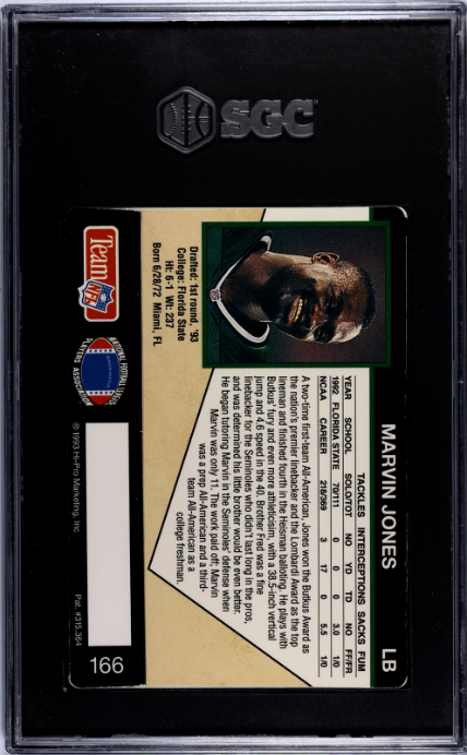 1993 Action Packed #166 Marvin Jones SGC 8 — Back