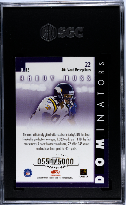 2000 Donruss #D-15 Randy Moss Dominators SGC 8 — Back