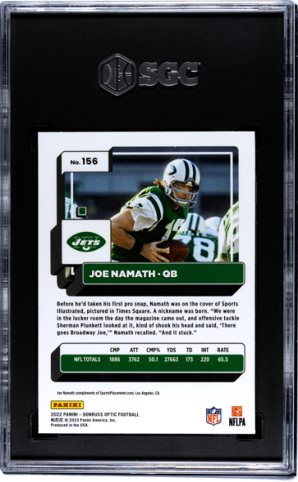 2022 Donruss Optic #156 Joe Namath SGC 8 — Back