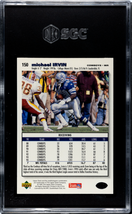 1995 Upper Deck Collector's Choice #150 Michael Irvin Players Club SGC 5 — Back