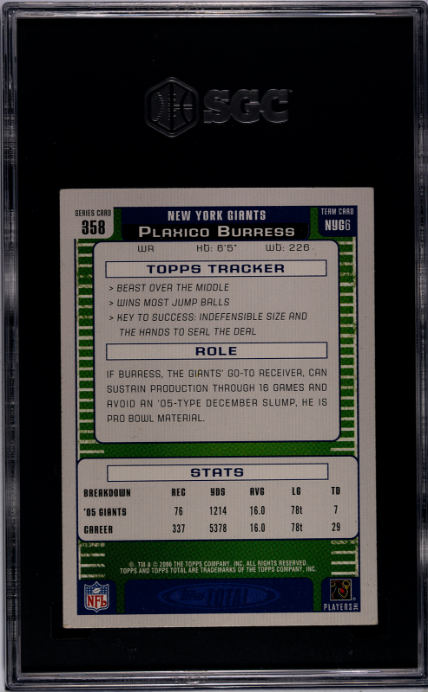 2006 Topps Total #358 Plaxico Burress SGC 7 — Back