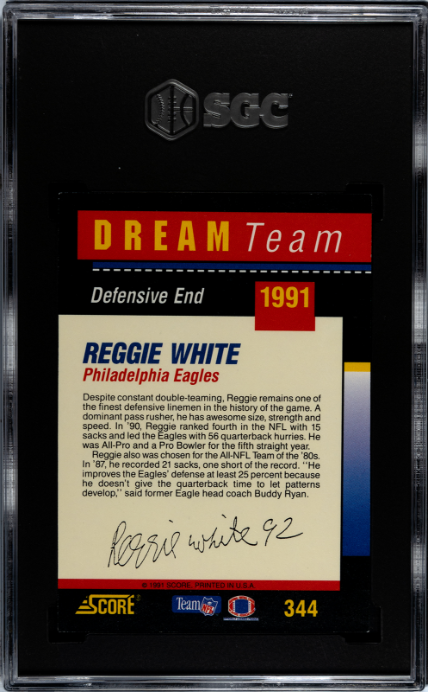 1991 Score #344 Reggie White Dream Team SGC 7 — Back