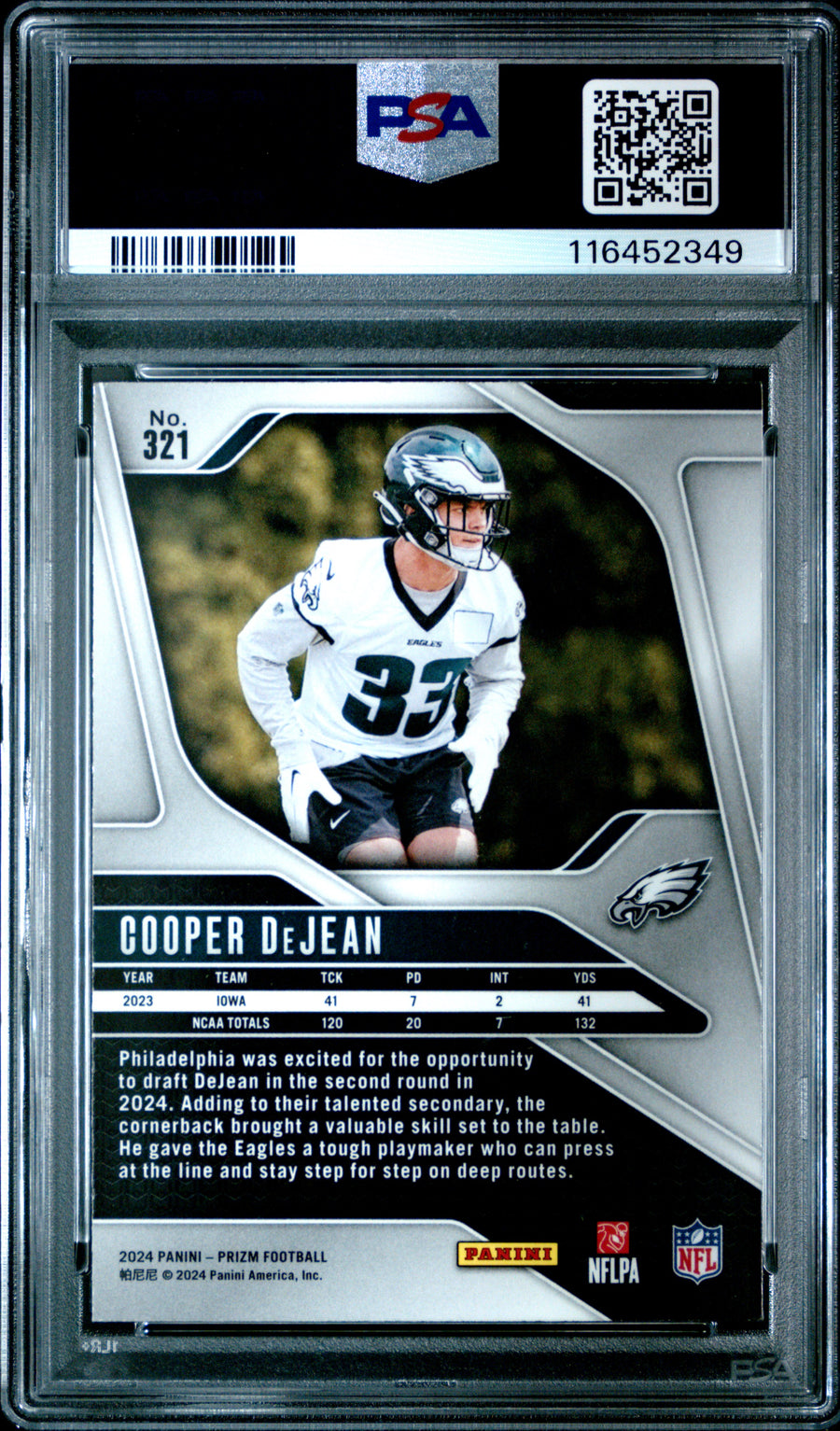 2024 Panini Prizm #321 Cooper Dejean RC PSA 9 — Back