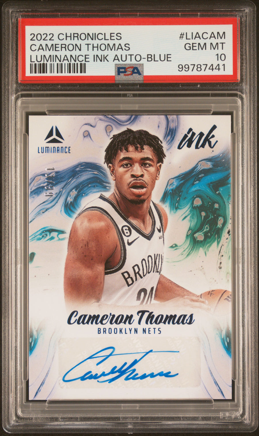 2022 Panini Chronicles Luminance Ink Autographs #LIACAM Cameron Thomas RC PSA 10-10 — Front