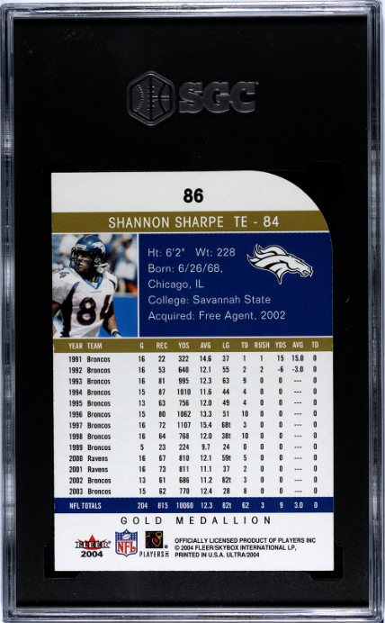 2004 Fleer Ultra #86 Shannon Sharpe Gold Medallion SGC 9 — Back