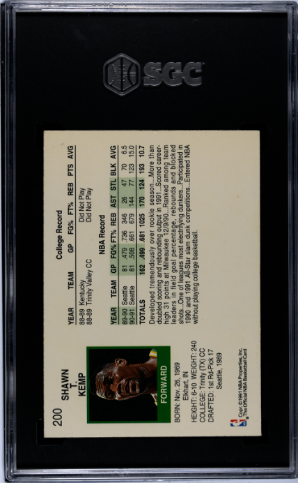 1991-92 Nba Hoops #200 Shawn Kemp SGC 5 — Back