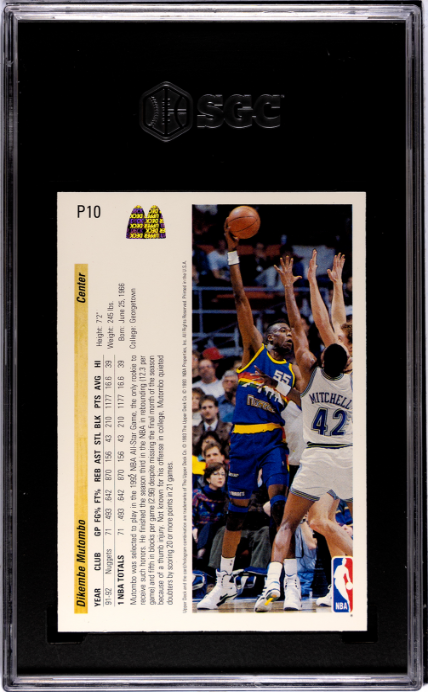 1992-93 Upper Deck McDonald's #P10 Dikembe Mutombo SGC 8.5 — Back