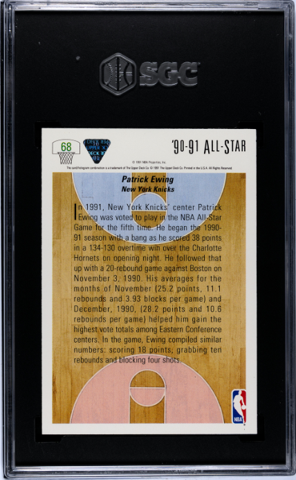 1991-92 Upper Deck #68 Patrick Ewing All-Star SGC 9 — Back