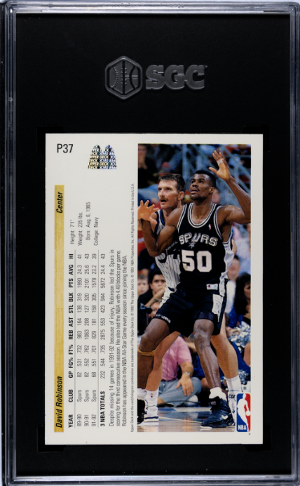 1992-93 Upper Deck McDonald's #P37 David Robinson SGC 9 — Back