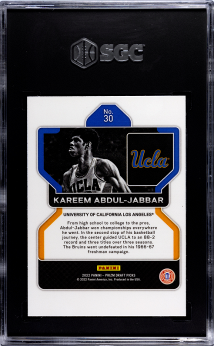 2022-23 Panini Prizm Draft Picks #30 Kareem Abdul-Jabbar SGC 9.5 — Back