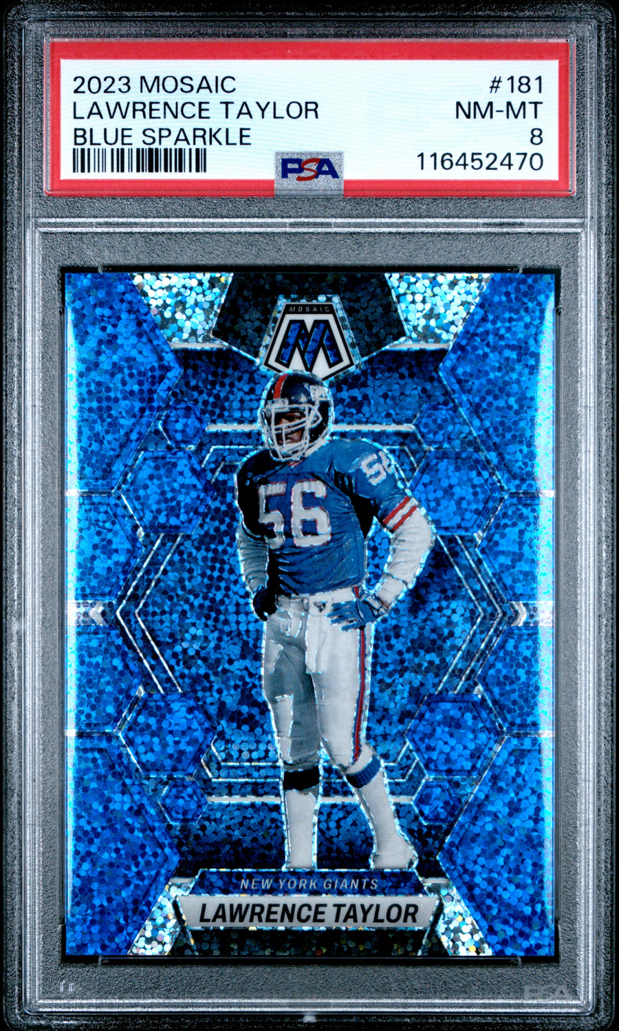 2023 Panini Mosaic #181 Lawrence Taylor Blue Sparkle PSA 8 — Front