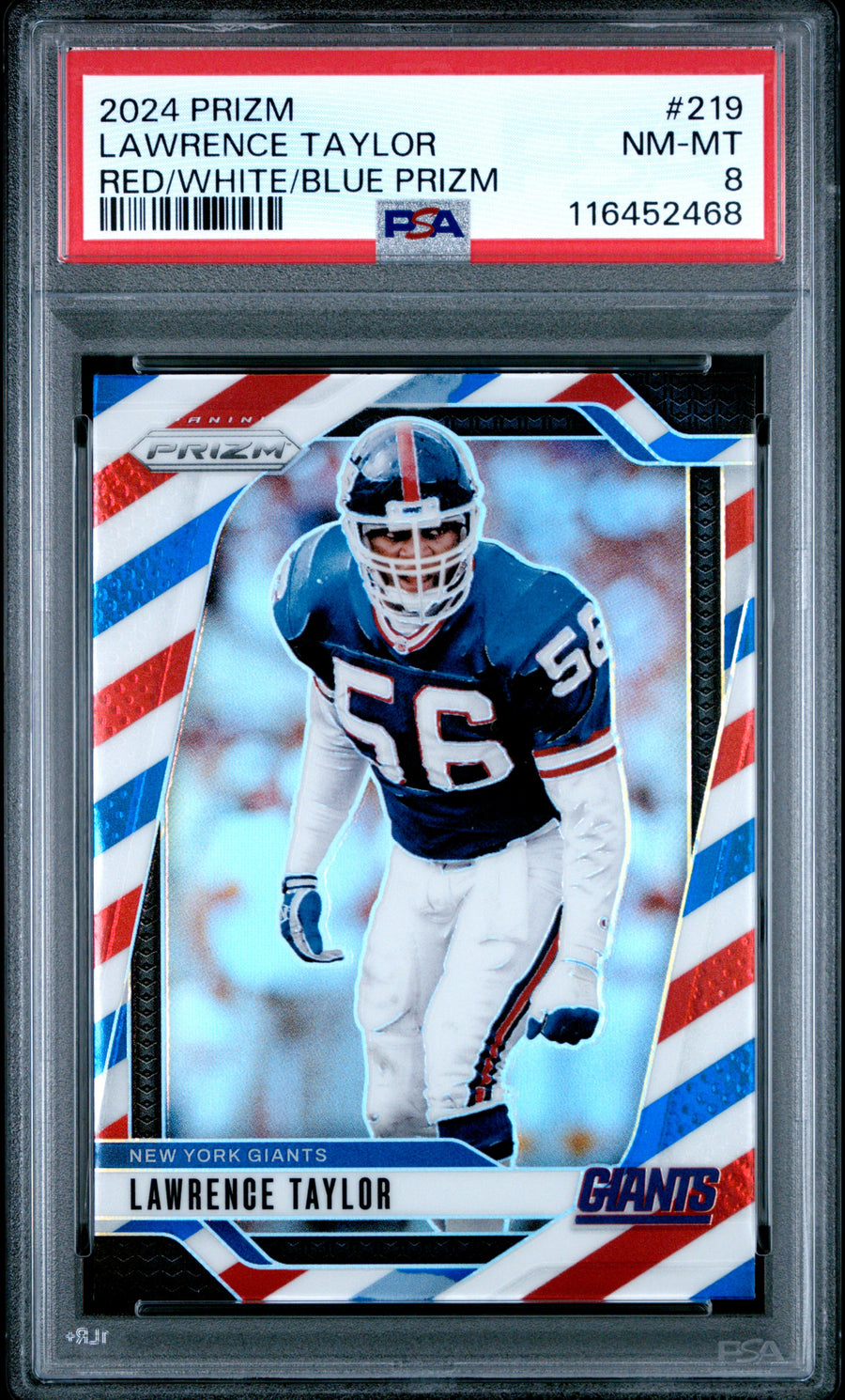 2024 Panini Prizm #219 Lawrence Taylor Red/White/Blue Prizm PSA 8 — Front