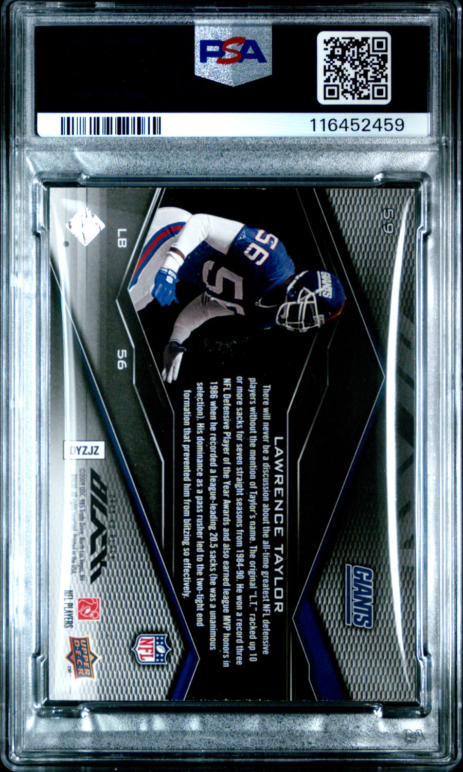 2009 Upper Deck Black #59 Lawrence Taylor Patch PSA 7 — Back