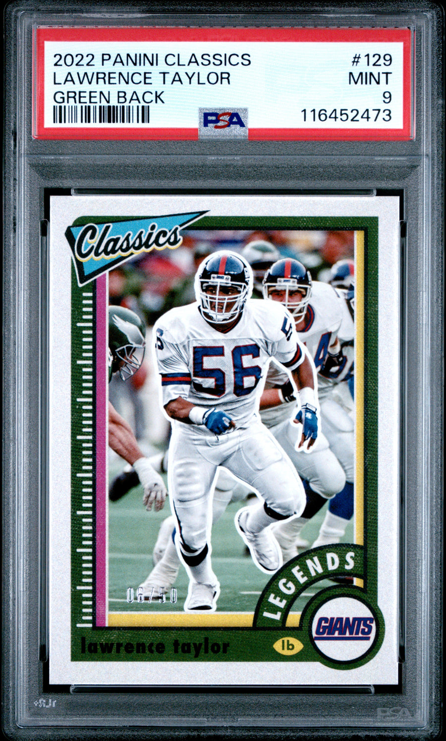 2022 Panini Classics #129 Lawrence Taylor Green Back PSA 9 — Front