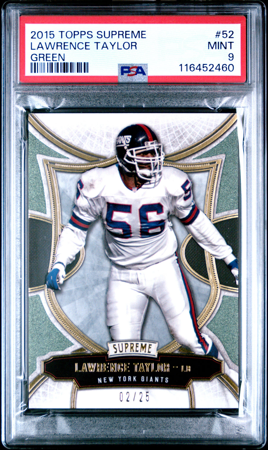 2015 Topps Supreme #52 Lawrence Taylor Green PSA 9 — Front