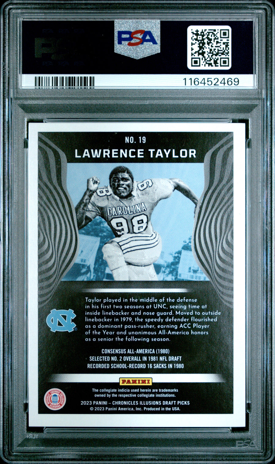 2023 Panini Chronicles Draft Picks Illusions #19 Lawrence Taylor Illusions-Red PSA 8 — Back